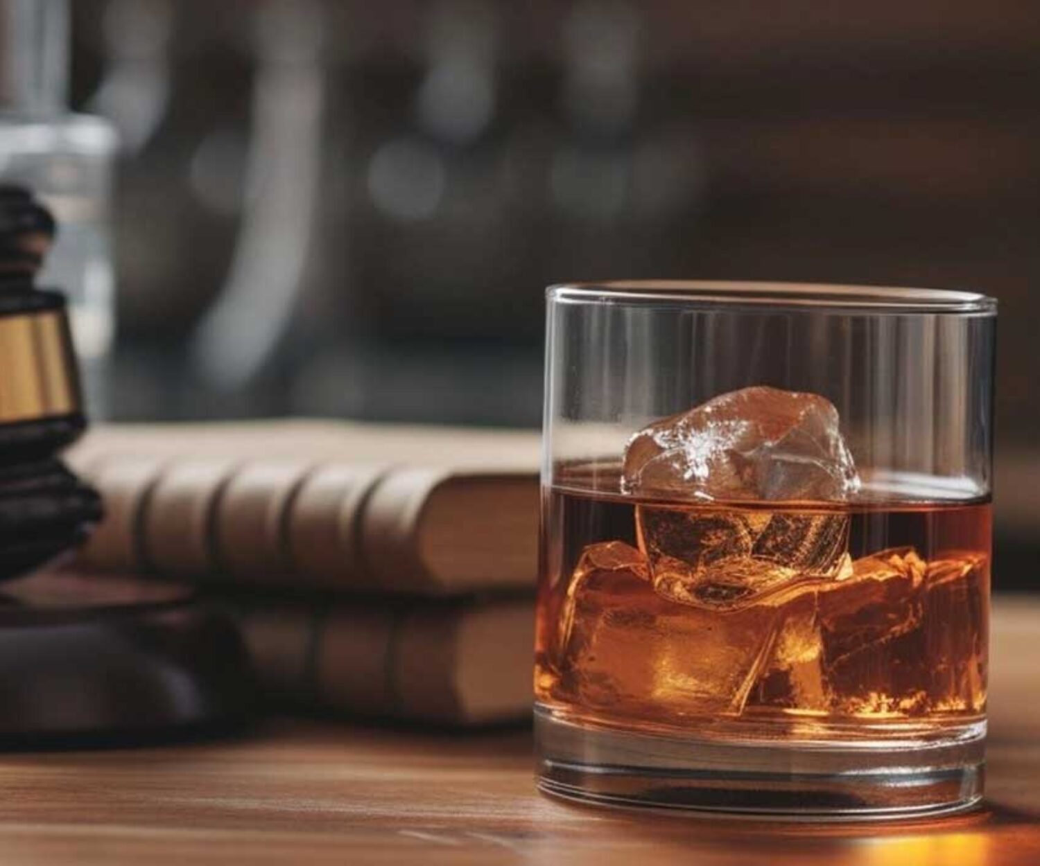 whiskey-in-glass-on-office-desk-by-gavel-showing-dui-lawyers-in-jacksonville-that-handle-motorcycle-duis